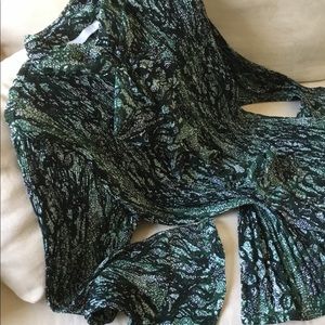 Green Shirt with ruffles in the front and sleeves